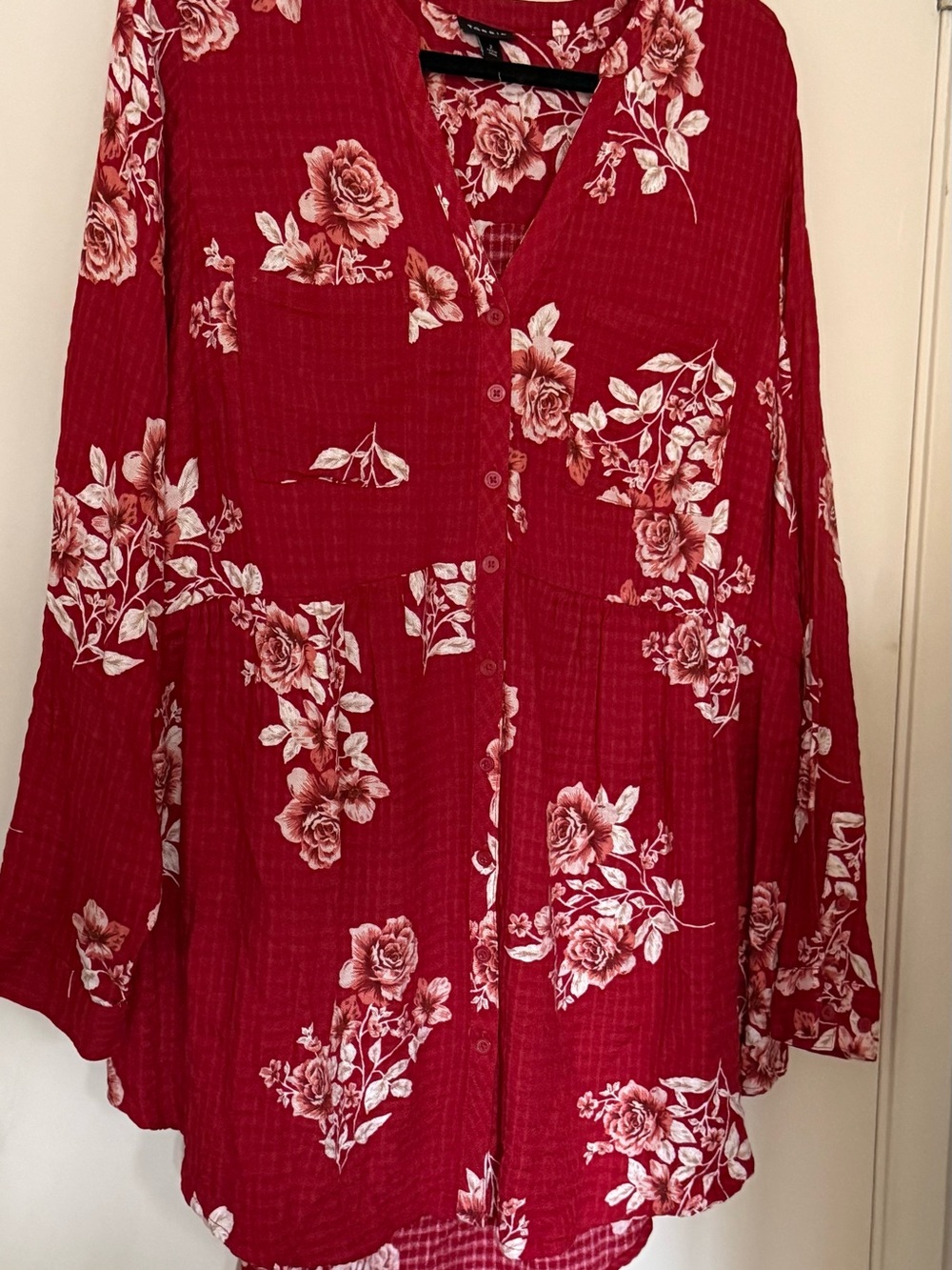 torrid Red Floral Button-Front Babydoll top